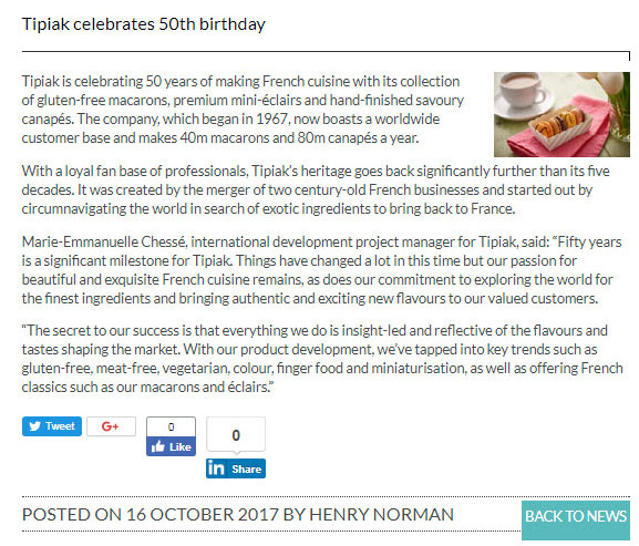Canapes Supplier - Tipiak Foodservice - Tipiak Celebrates 50th Birthday